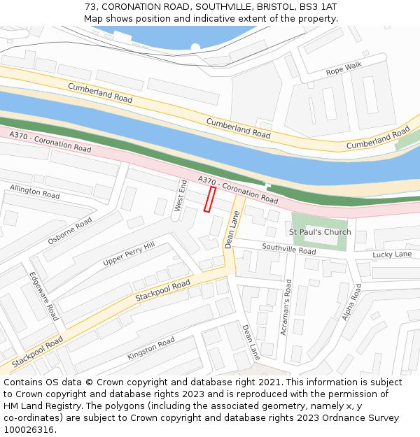 73, CORONATION ROAD, SOUTHVILLE, BRISTOL, BS3 1AT: Location map and indicative extent of plot