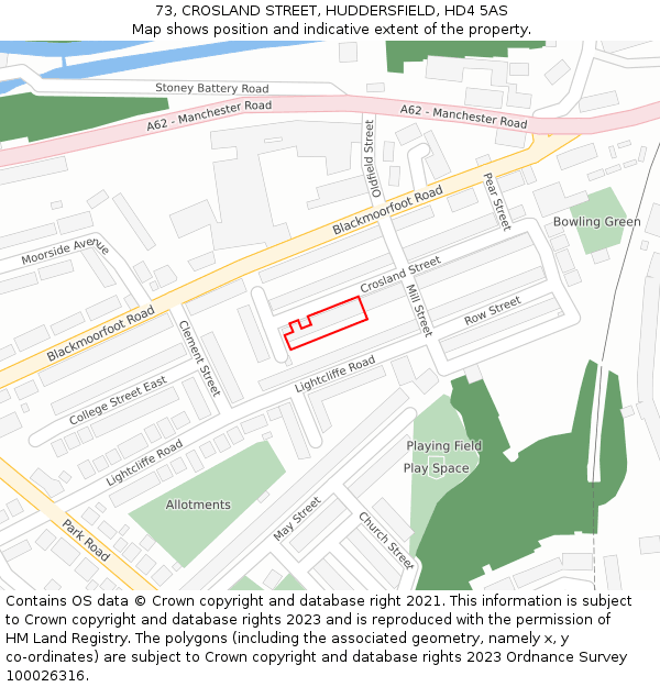 73, CROSLAND STREET, HUDDERSFIELD, HD4 5AS: Location map and indicative extent of plot