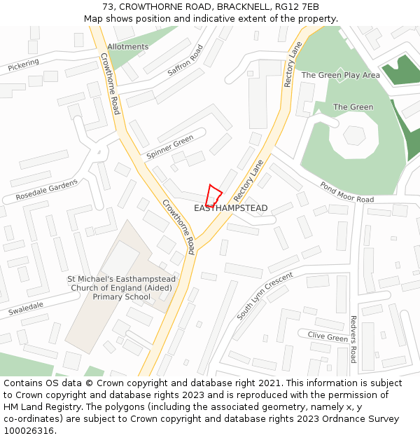 73, CROWTHORNE ROAD, BRACKNELL, RG12 7EB: Location map and indicative extent of plot