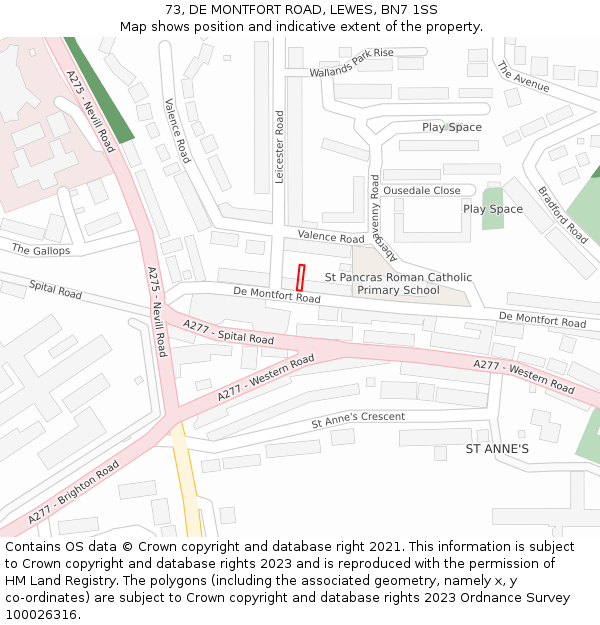 73, DE MONTFORT ROAD, LEWES, BN7 1SS: Location map and indicative extent of plot