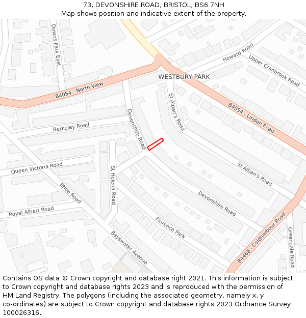 73, DEVONSHIRE ROAD, BRISTOL, BS6 7NH: Location map and indicative extent of plot