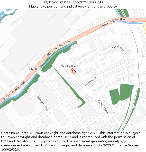 73, DIXON CLOSE, REDDITCH, B97 6AP: Location map and indicative extent of plot