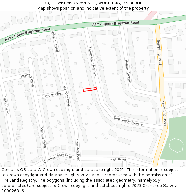 73, DOWNLANDS AVENUE, WORTHING, BN14 9HE: Location map and indicative extent of plot