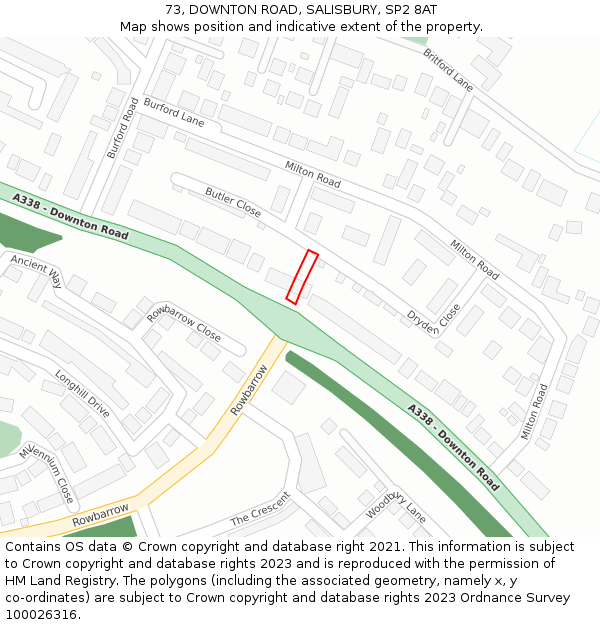 73, DOWNTON ROAD, SALISBURY, SP2 8AT: Location map and indicative extent of plot