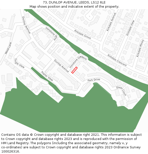 73, DUNLOP AVENUE, LEEDS, LS12 6LE: Location map and indicative extent of plot