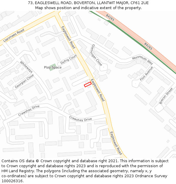 73, EAGLESWELL ROAD, BOVERTON, LLANTWIT MAJOR, CF61 2UE: Location map and indicative extent of plot