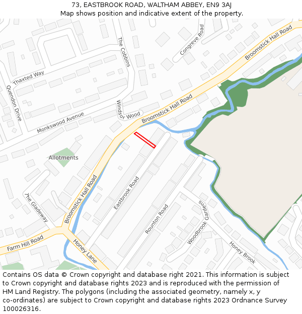 73, EASTBROOK ROAD, WALTHAM ABBEY, EN9 3AJ: Location map and indicative extent of plot