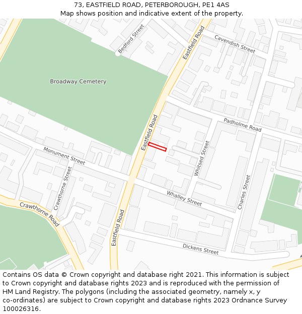 73, EASTFIELD ROAD, PETERBOROUGH, PE1 4AS: Location map and indicative extent of plot