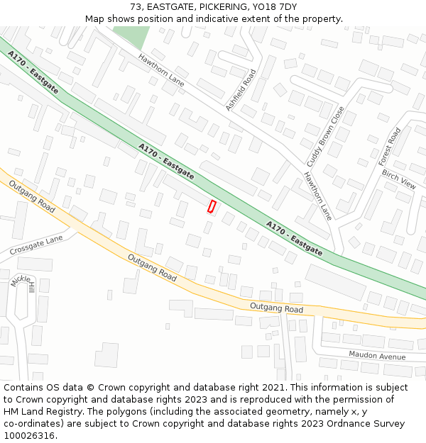 73, EASTGATE, PICKERING, YO18 7DY: Location map and indicative extent of plot