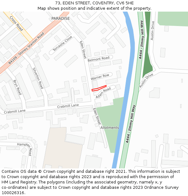 73, EDEN STREET, COVENTRY, CV6 5HE: Location map and indicative extent of plot