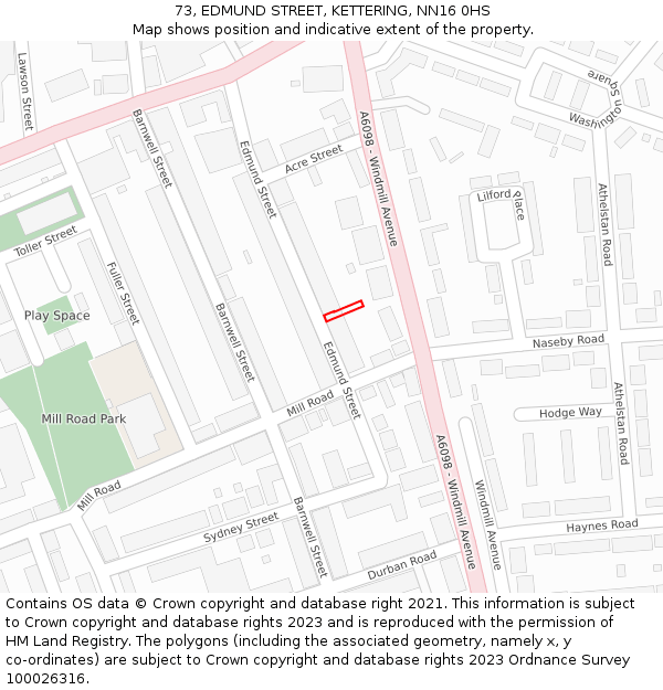 73, EDMUND STREET, KETTERING, NN16 0HS: Location map and indicative extent of plot
