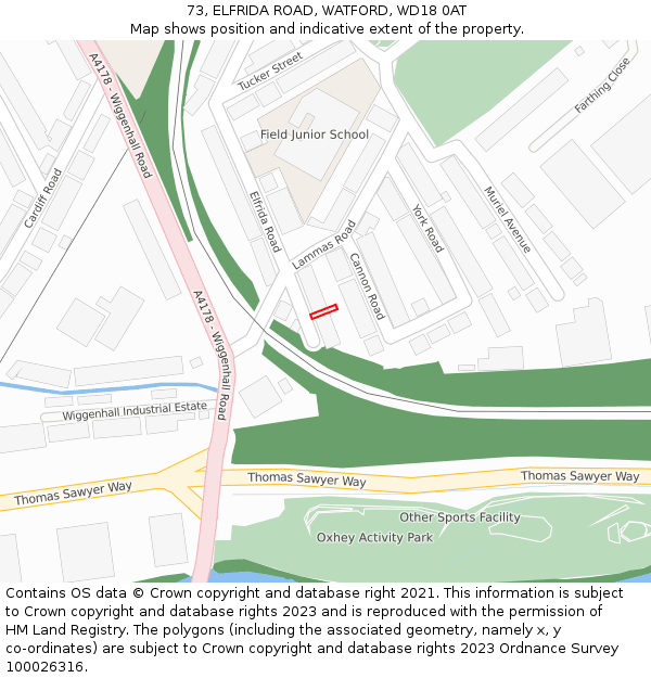 73, ELFRIDA ROAD, WATFORD, WD18 0AT: Location map and indicative extent of plot