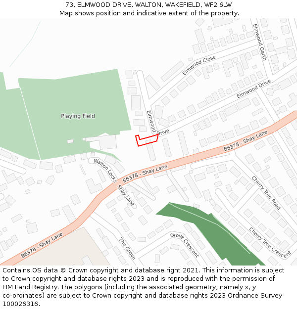 73, ELMWOOD DRIVE, WALTON, WAKEFIELD, WF2 6LW: Location map and indicative extent of plot