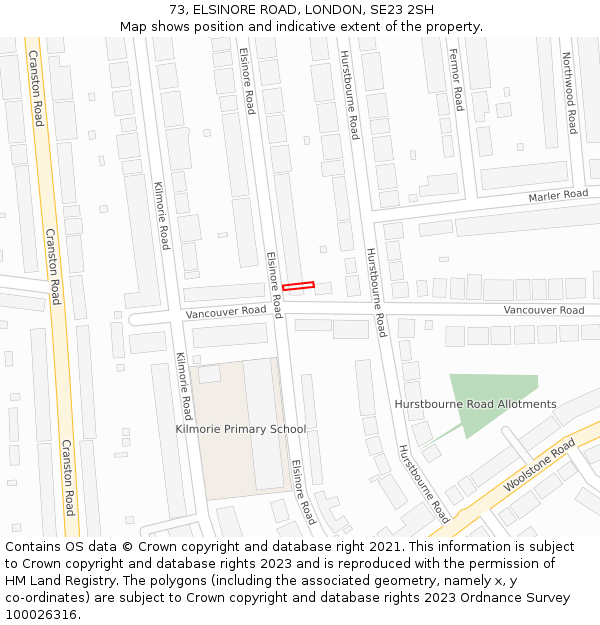 73, ELSINORE ROAD, LONDON, SE23 2SH: Location map and indicative extent of plot