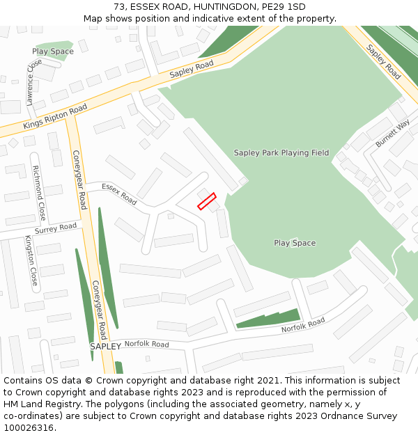 73, ESSEX ROAD, HUNTINGDON, PE29 1SD: Location map and indicative extent of plot