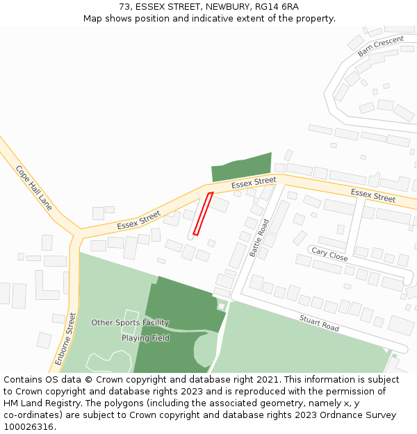 73, ESSEX STREET, NEWBURY, RG14 6RA: Location map and indicative extent of plot