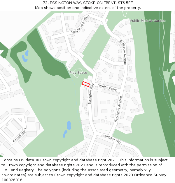 73, ESSINGTON WAY, STOKE-ON-TRENT, ST6 5EE: Location map and indicative extent of plot
