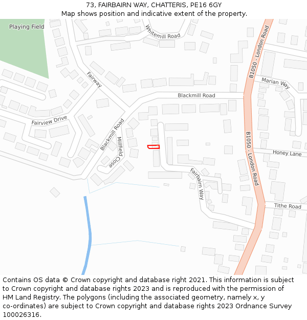 73, FAIRBAIRN WAY, CHATTERIS, PE16 6GY: Location map and indicative extent of plot