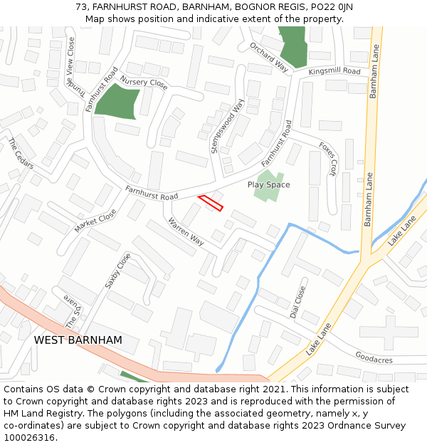 73, FARNHURST ROAD, BARNHAM, BOGNOR REGIS, PO22 0JN: Location map and indicative extent of plot