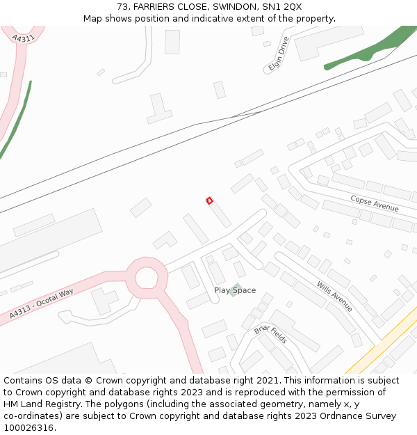 73, FARRIERS CLOSE, SWINDON, SN1 2QX: Location map and indicative extent of plot