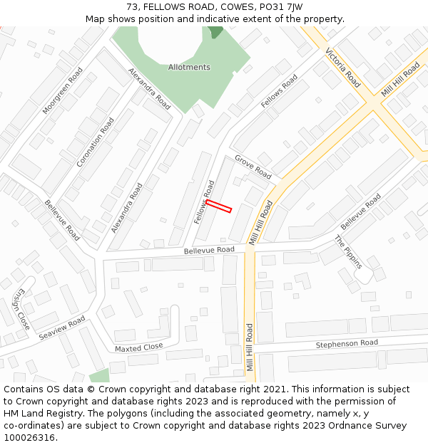 73, FELLOWS ROAD, COWES, PO31 7JW: Location map and indicative extent of plot