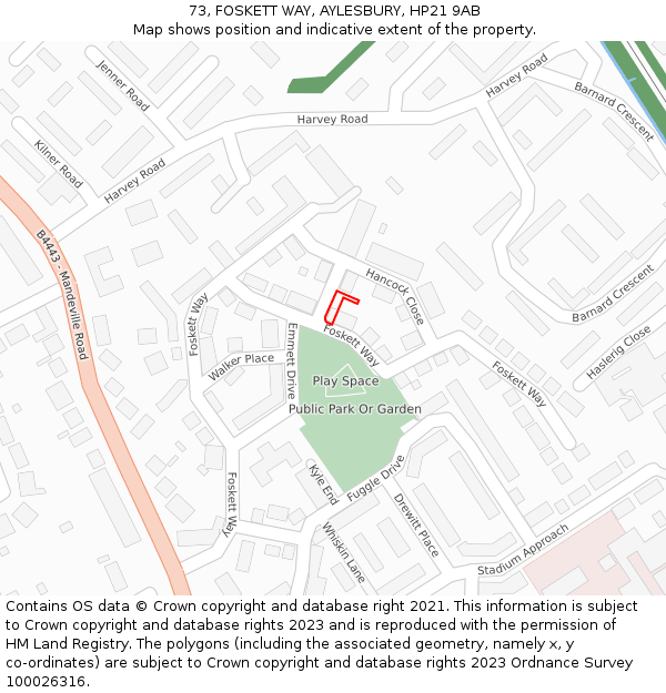 73, FOSKETT WAY, AYLESBURY, HP21 9AB: Location map and indicative extent of plot