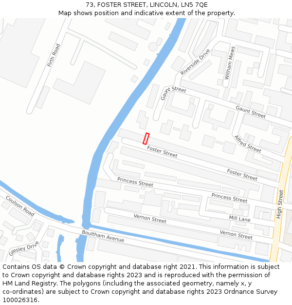 73, FOSTER STREET, LINCOLN, LN5 7QE: Location map and indicative extent of plot