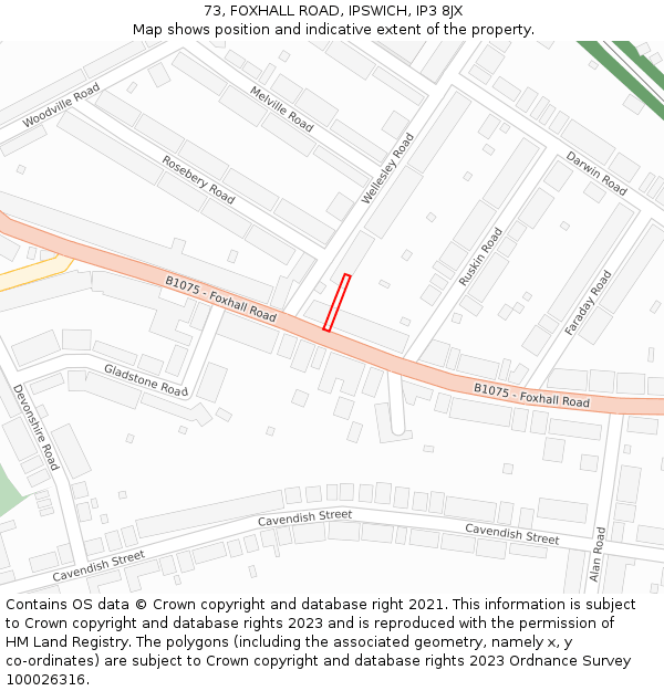 73, FOXHALL ROAD, IPSWICH, IP3 8JX: Location map and indicative extent of plot