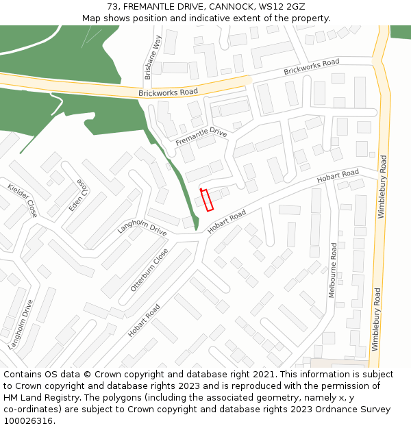 73, FREMANTLE DRIVE, CANNOCK, WS12 2GZ: Location map and indicative extent of plot