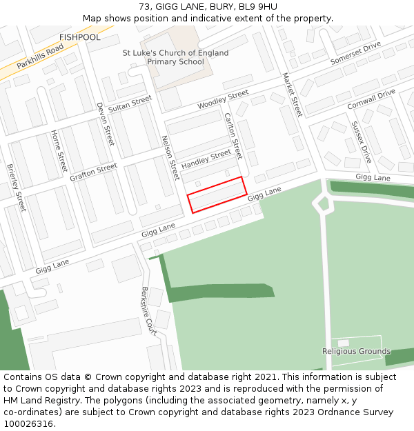 73, GIGG LANE, BURY, BL9 9HU: Location map and indicative extent of plot