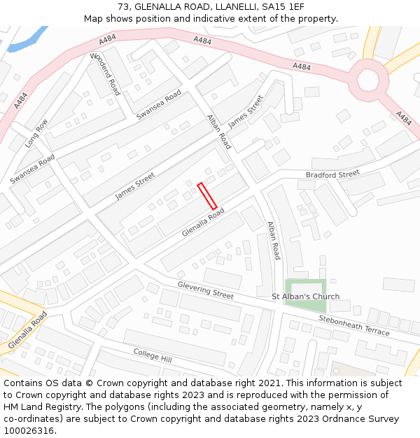 73, GLENALLA ROAD, LLANELLI, SA15 1EF: Location map and indicative extent of plot