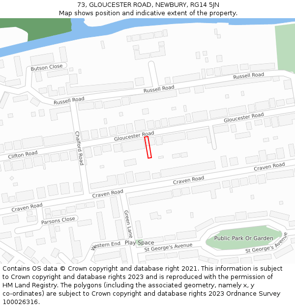 73, GLOUCESTER ROAD, NEWBURY, RG14 5JN: Location map and indicative extent of plot