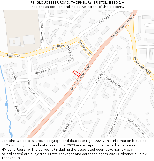 73, GLOUCESTER ROAD, THORNBURY, BRISTOL, BS35 1JH: Location map and indicative extent of plot