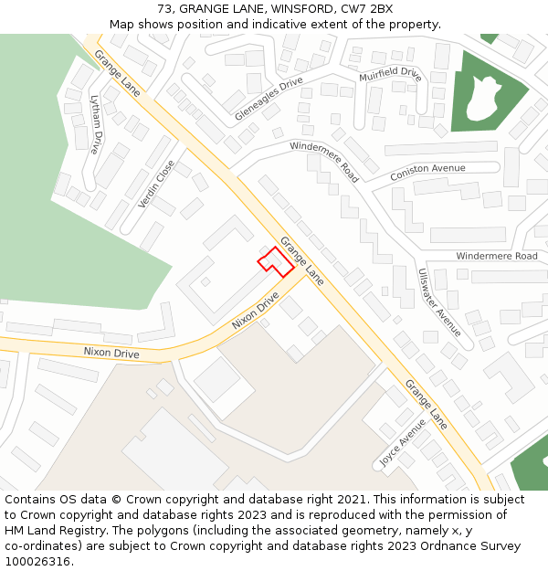 73, GRANGE LANE, WINSFORD, CW7 2BX: Location map and indicative extent of plot