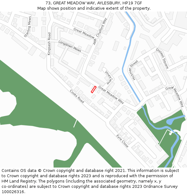 73, GREAT MEADOW WAY, AYLESBURY, HP19 7GF: Location map and indicative extent of plot