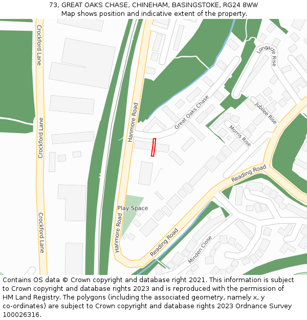 73, GREAT OAKS CHASE, CHINEHAM, BASINGSTOKE, RG24 8WW: Location map and indicative extent of plot