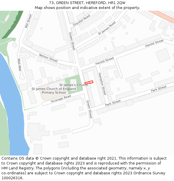 73, GREEN STREET, HEREFORD, HR1 2QW: Location map and indicative extent of plot