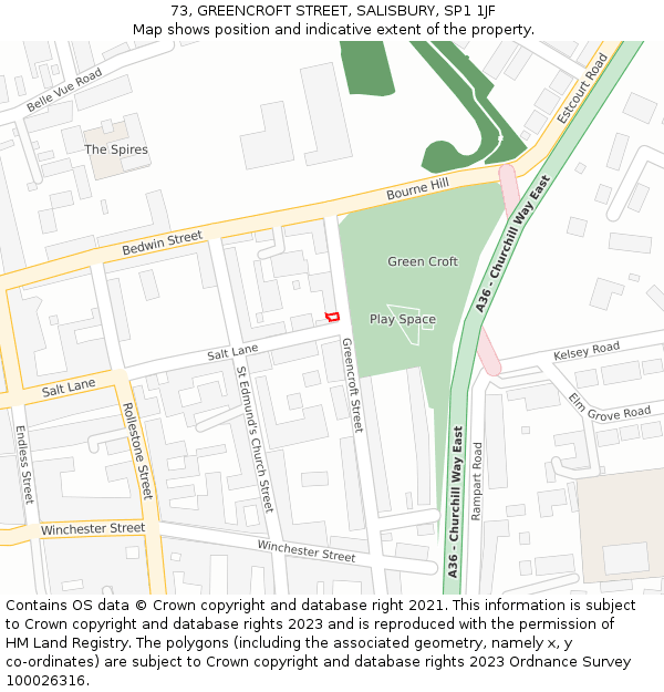 73, GREENCROFT STREET, SALISBURY, SP1 1JF: Location map and indicative extent of plot