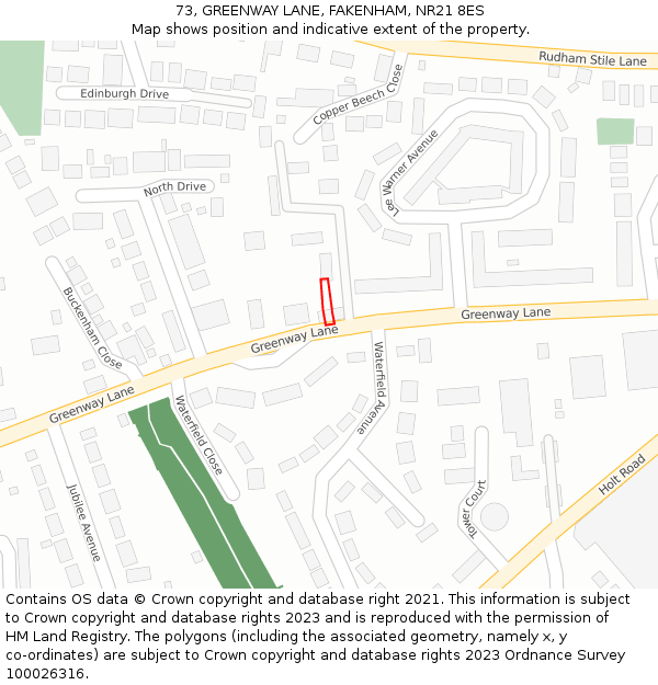 73, GREENWAY LANE, FAKENHAM, NR21 8ES: Location map and indicative extent of plot