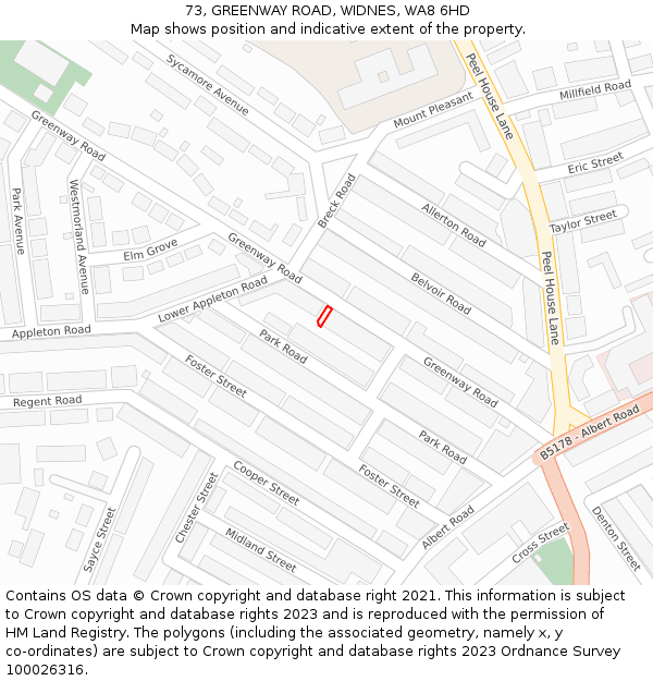 73, GREENWAY ROAD, WIDNES, WA8 6HD: Location map and indicative extent of plot