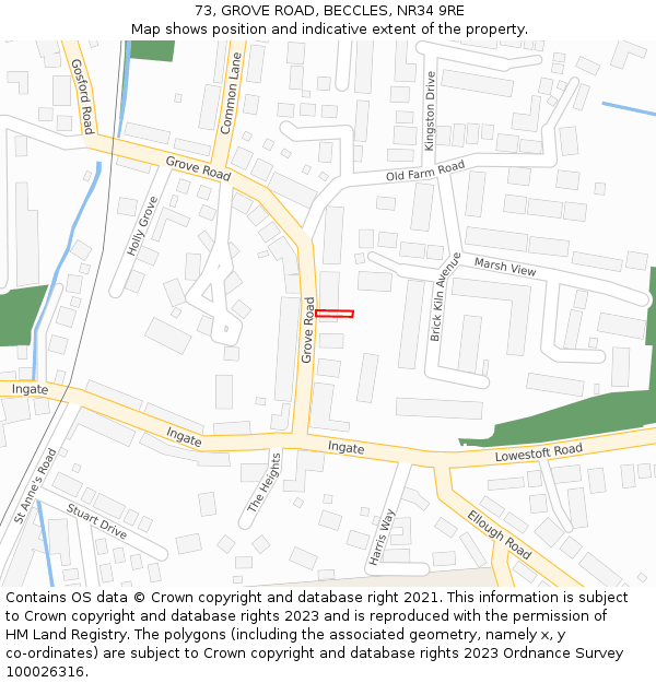 73, GROVE ROAD, BECCLES, NR34 9RE: Location map and indicative extent of plot
