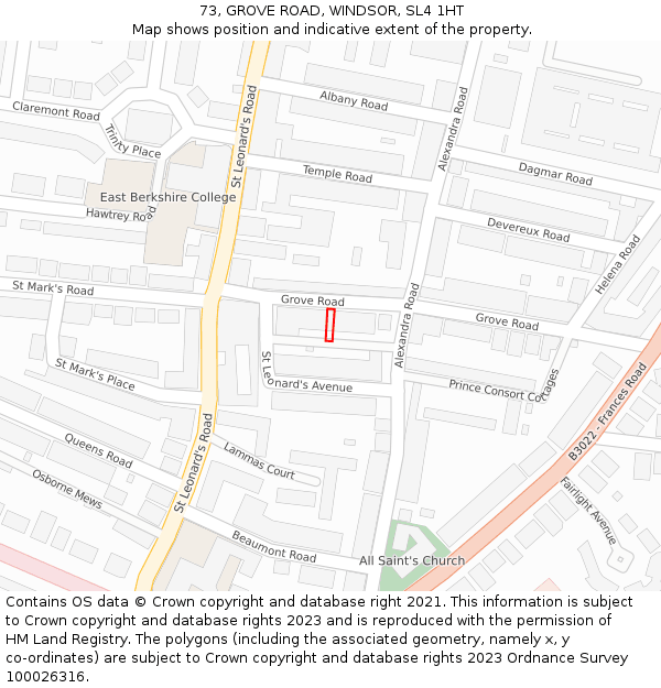 73, GROVE ROAD, WINDSOR, SL4 1HT: Location map and indicative extent of plot