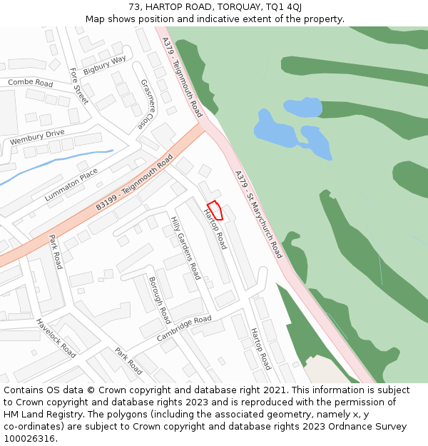 73, HARTOP ROAD, TORQUAY, TQ1 4QJ: Location map and indicative extent of plot