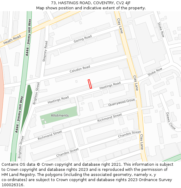 73, HASTINGS ROAD, COVENTRY, CV2 4JF: Location map and indicative extent of plot