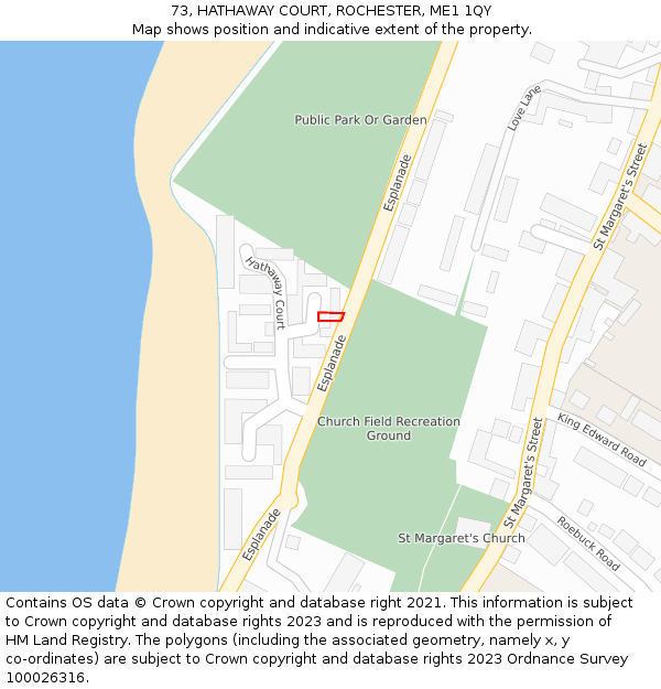 73, HATHAWAY COURT, ROCHESTER, ME1 1QY: Location map and indicative extent of plot