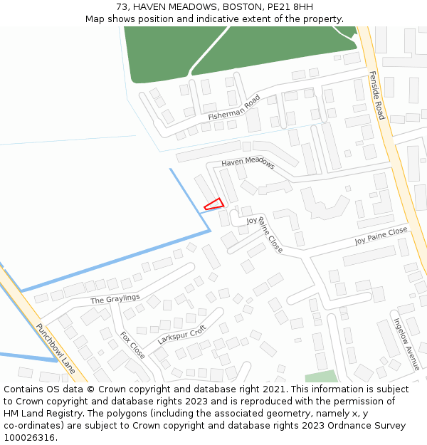 73, HAVEN MEADOWS, BOSTON, PE21 8HH: Location map and indicative extent of plot