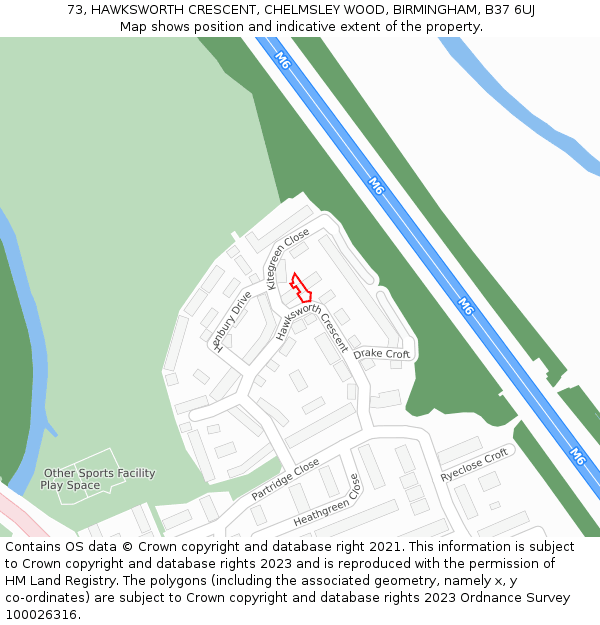 73, HAWKSWORTH CRESCENT, CHELMSLEY WOOD, BIRMINGHAM, B37 6UJ: Location map and indicative extent of plot