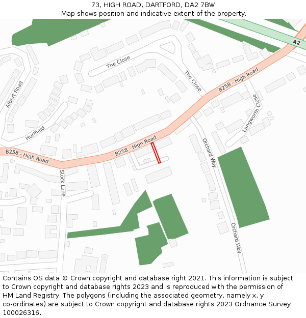 73, HIGH ROAD, DARTFORD, DA2 7BW: Location map and indicative extent of plot