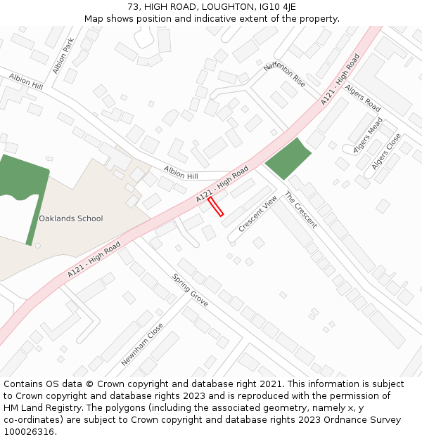 73, HIGH ROAD, LOUGHTON, IG10 4JE: Location map and indicative extent of plot