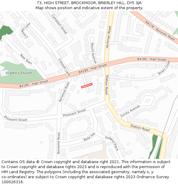 73, HIGH STREET, BROCKMOOR, BRIERLEY HILL, DY5 3JA: Location map and indicative extent of plot